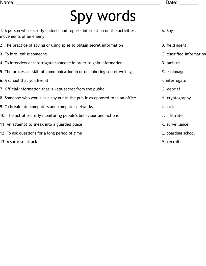 Spy words Worksheet