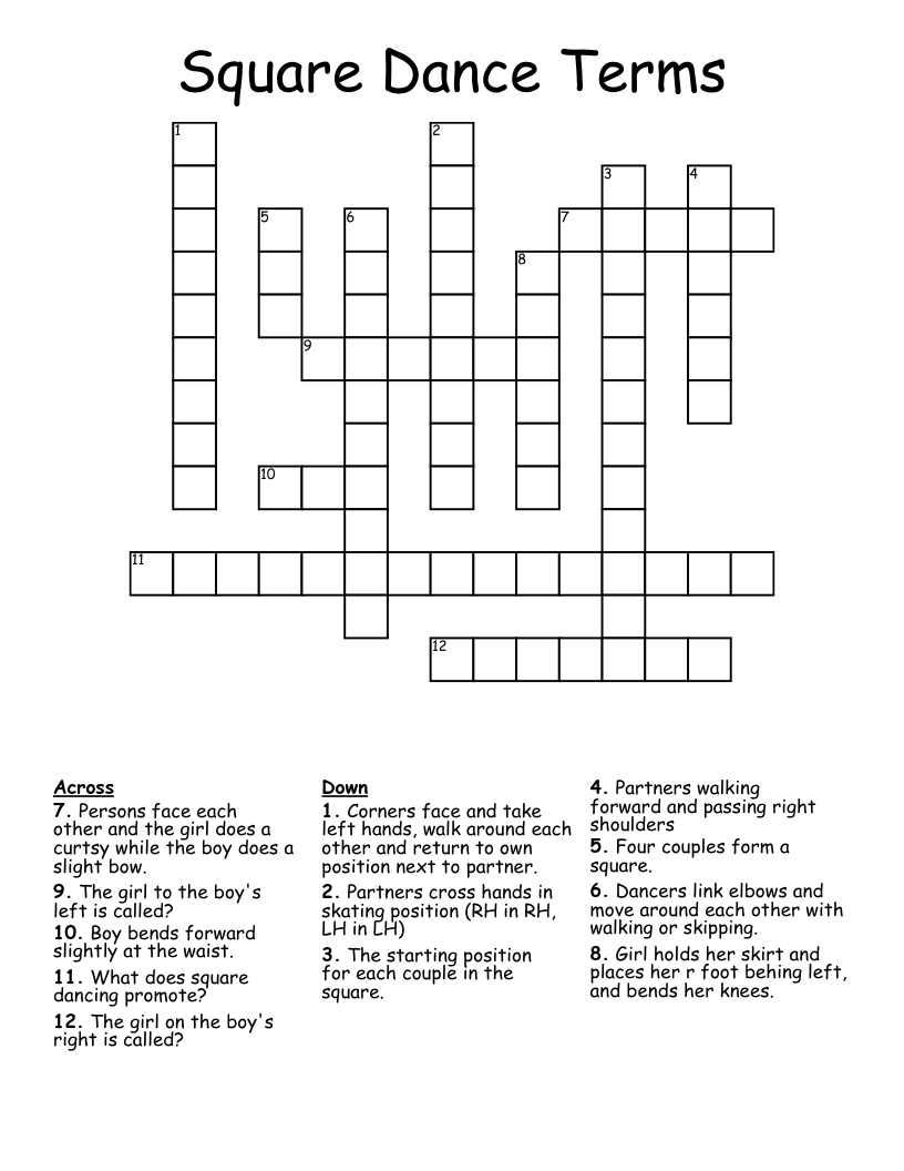 Square Dance Terms Crossword