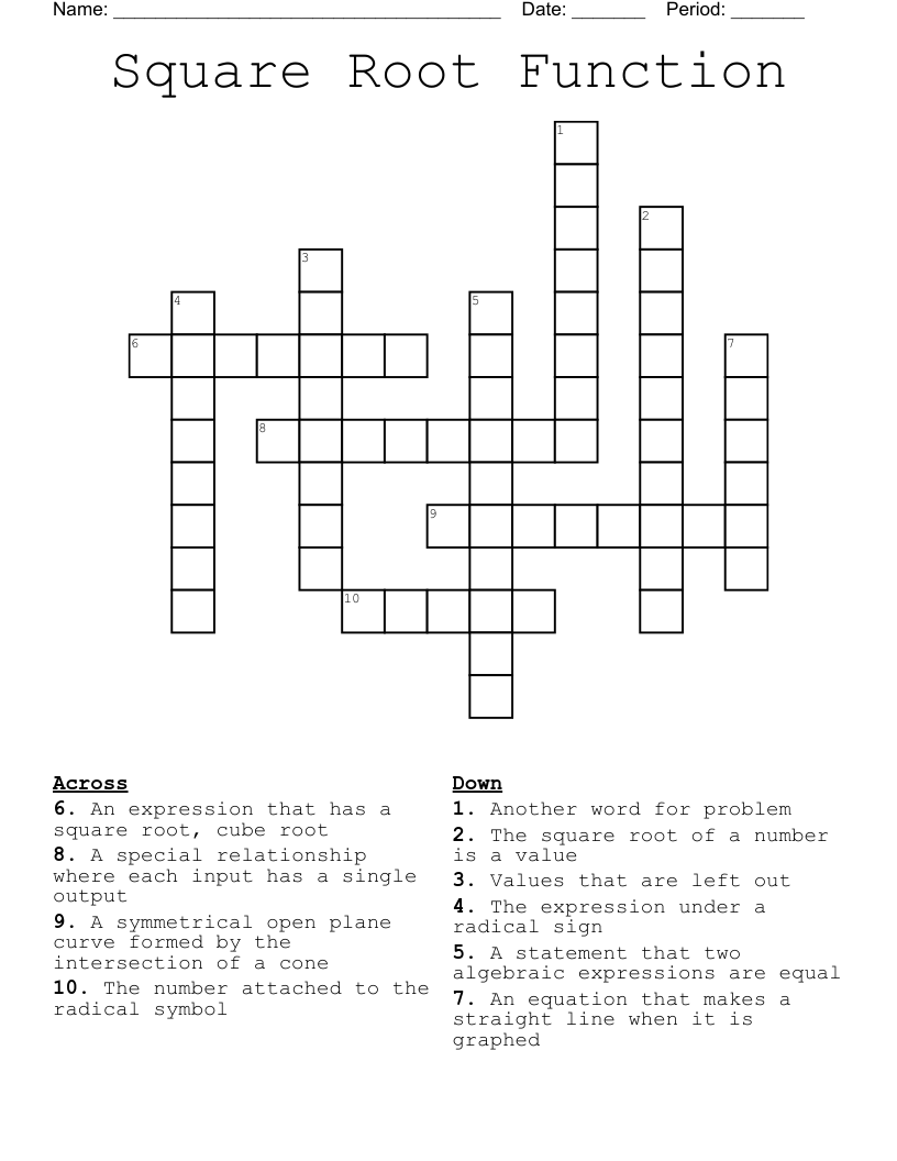 Square Root Function Crossword
