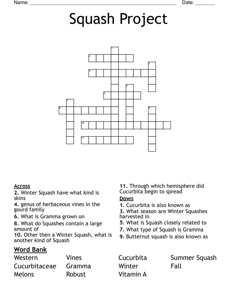 Squash Project  Crossword