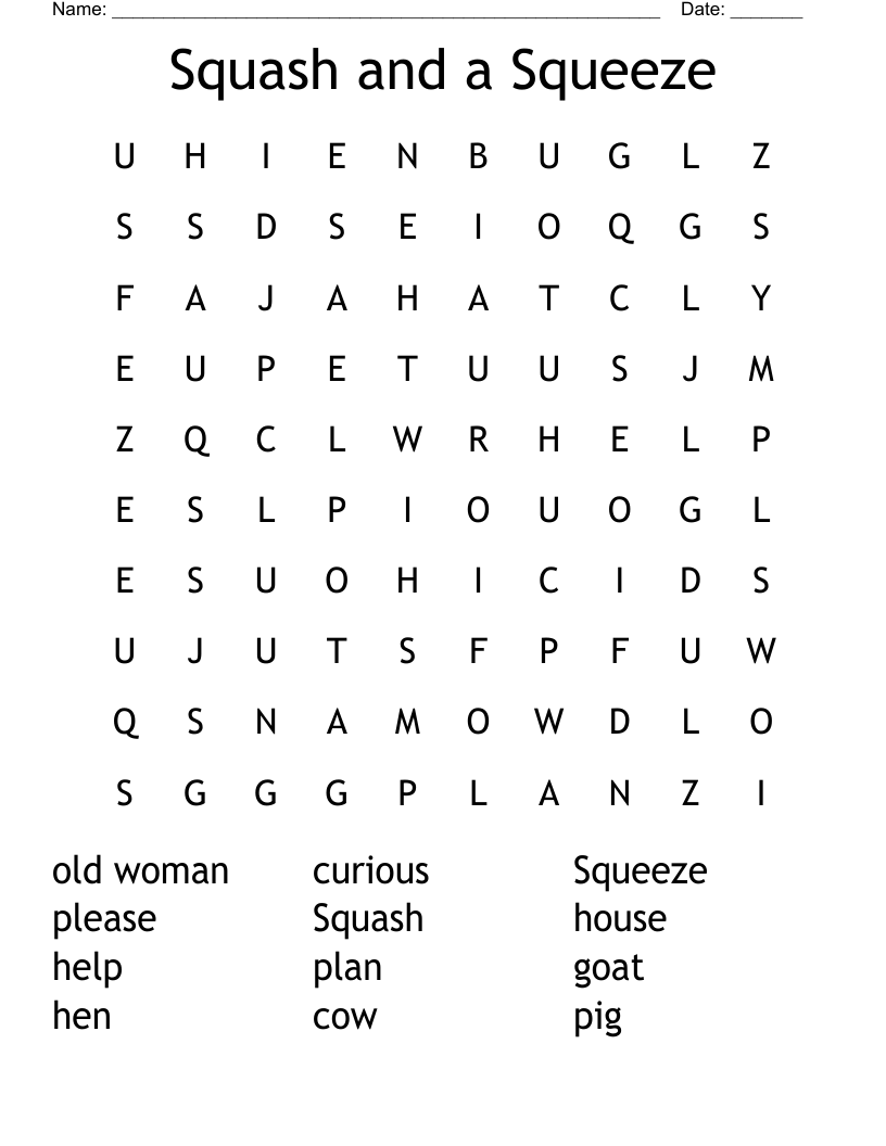 Squash and a Squeeze Word Search
