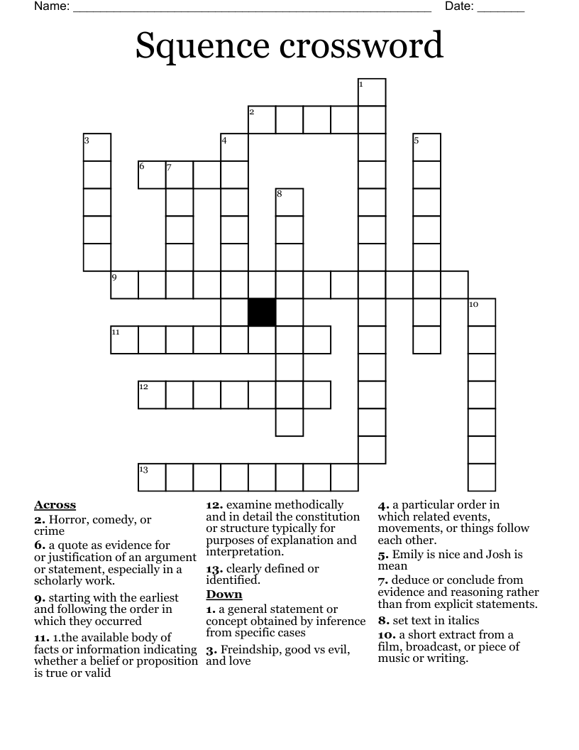 Squence crossword 