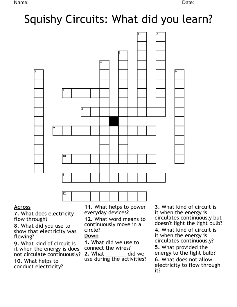Squishy Circuits: What did you learn? Crossword