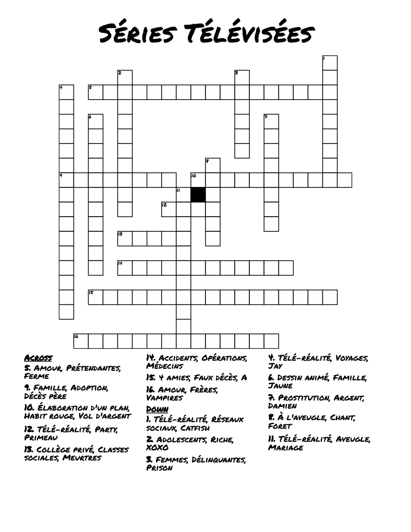 Séries Télévisées Crossword