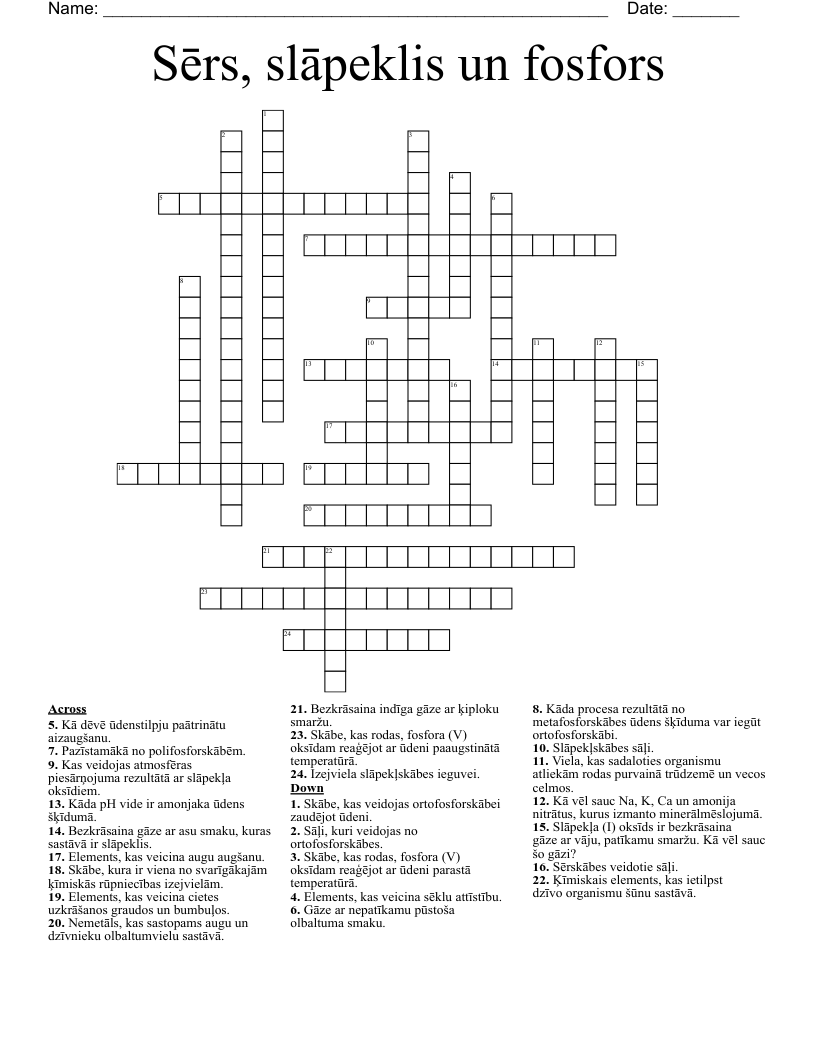 Sērs, slāpeklis un fosfors Crossword