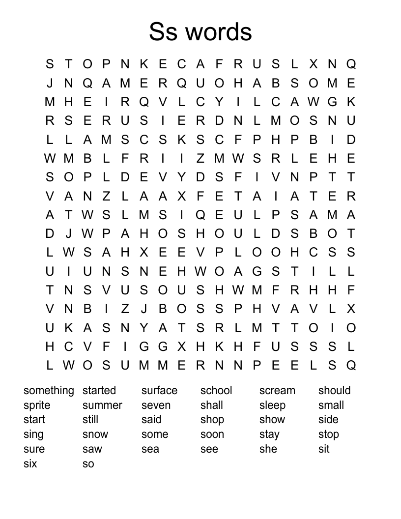 Ss words Word Search