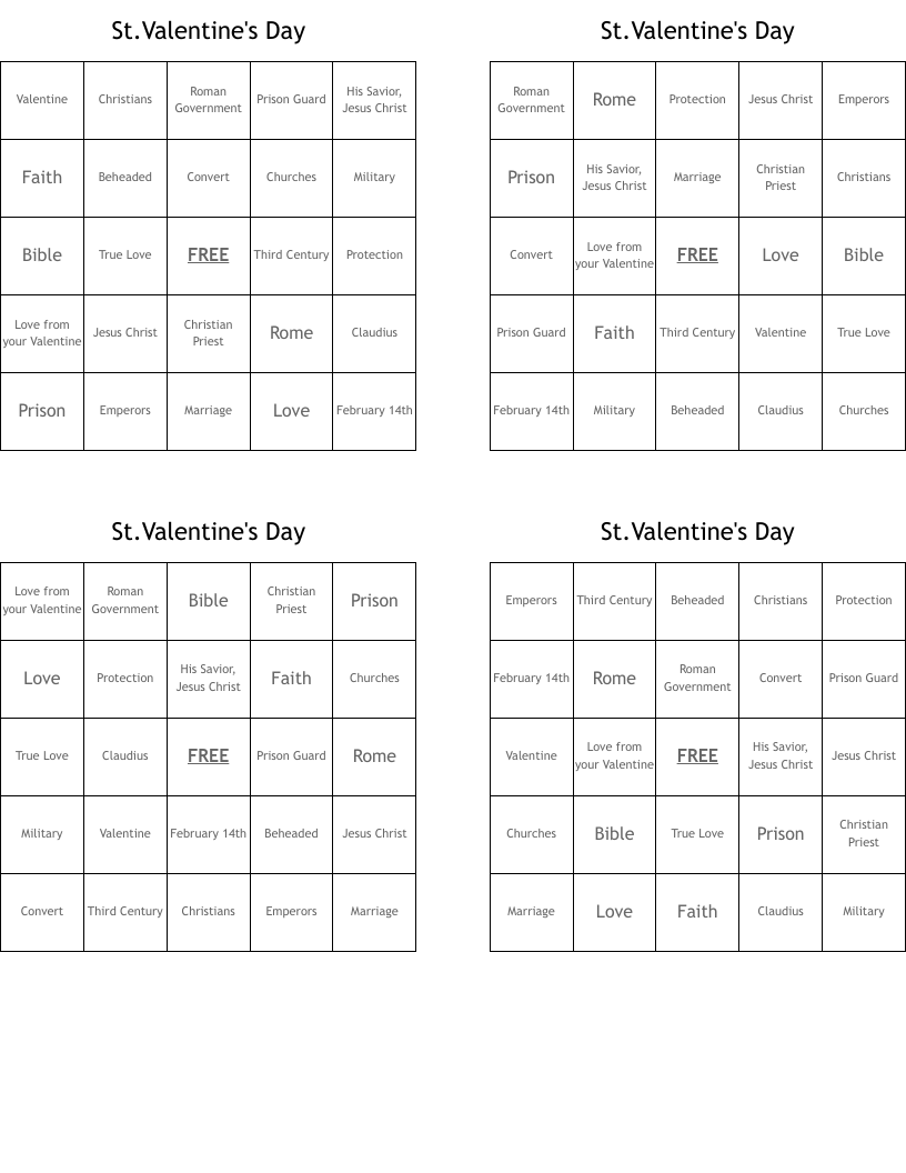St.Valentine's Day Bingo Cards