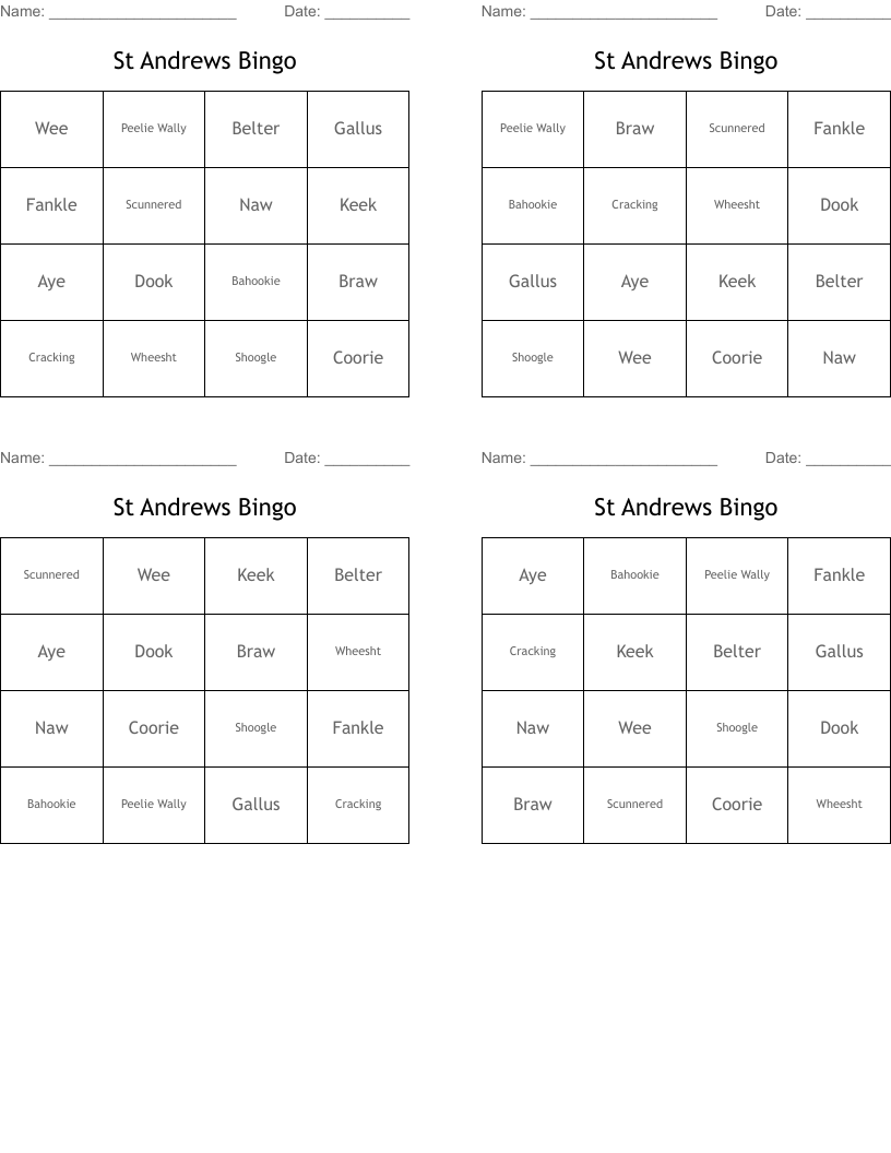 St Andrews Bingo