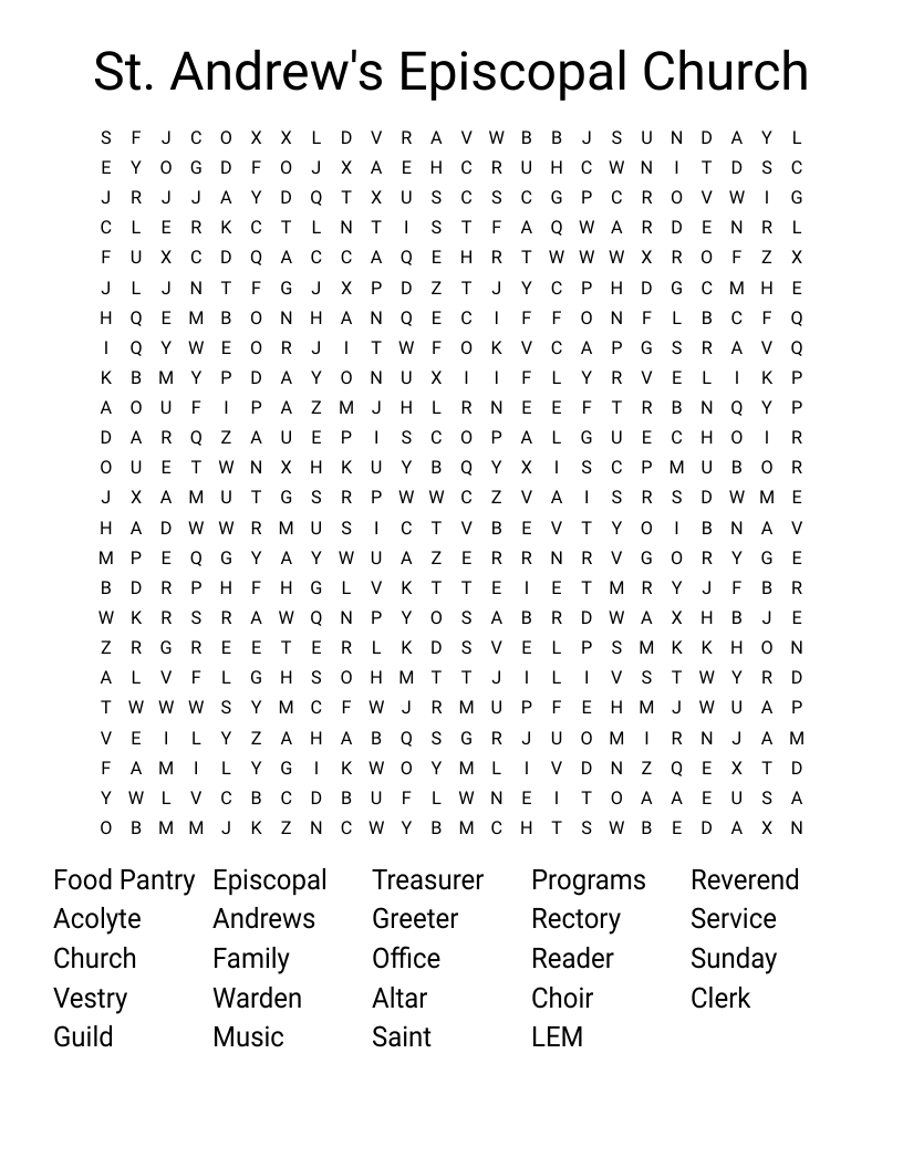 St. Andrew's Episcopal Church Word Search