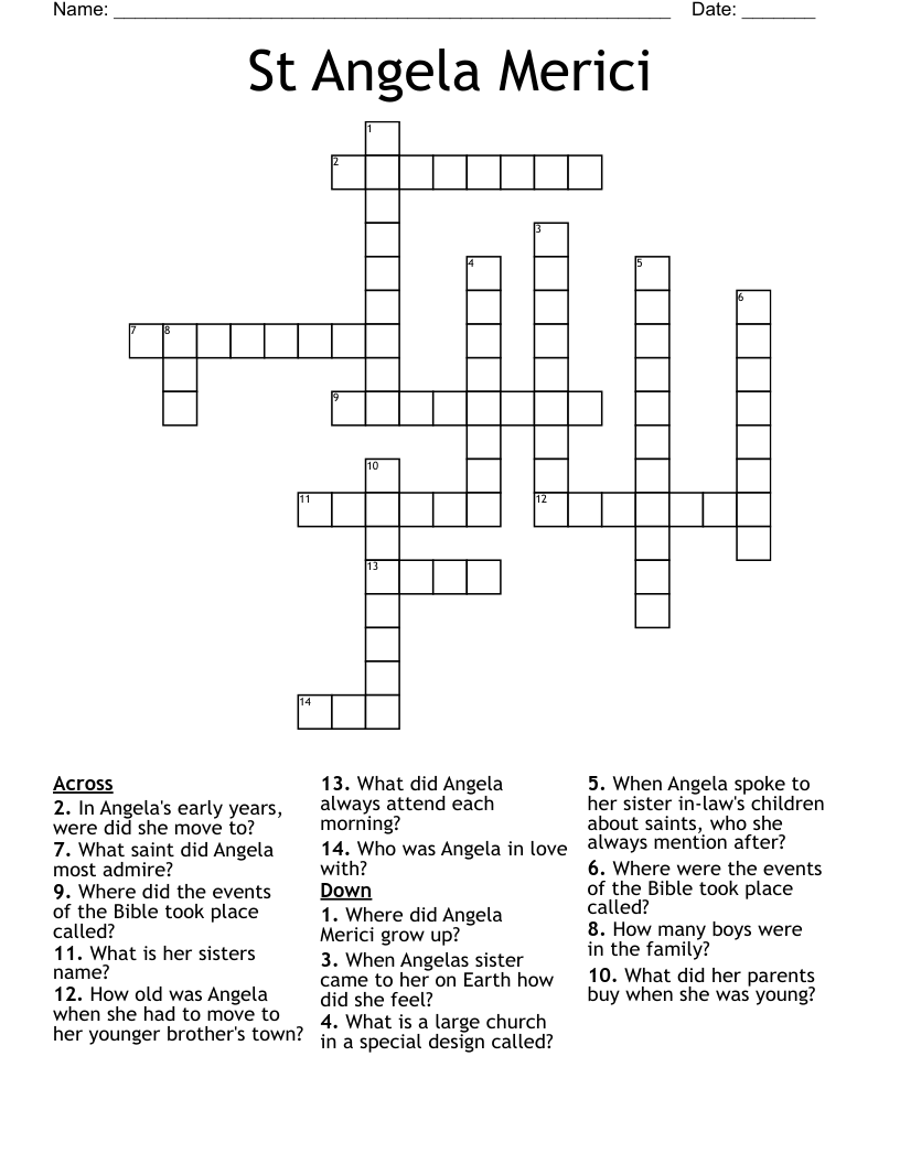 St Angela Merici Crossword