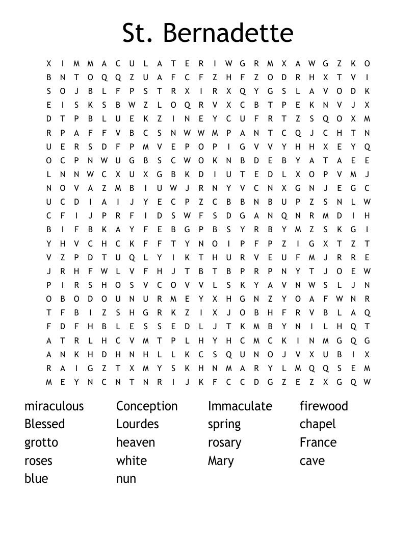 St. Bernadette Word Search