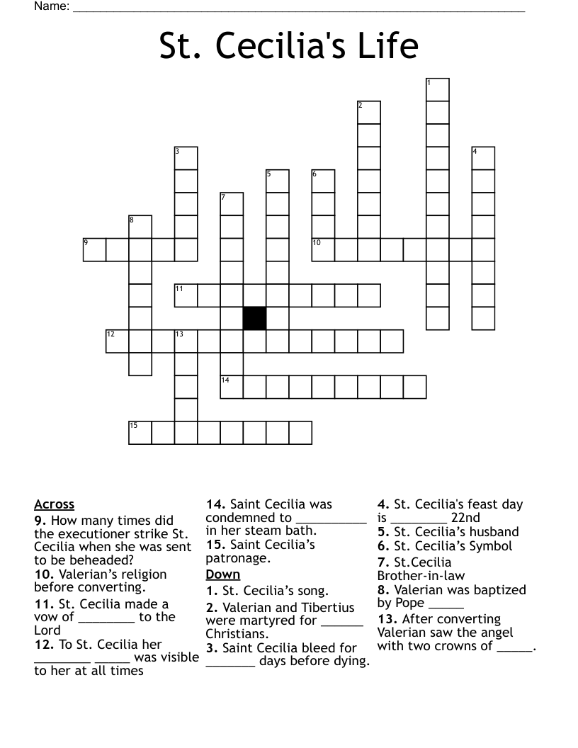 St. Cecilia's Life Crossword
