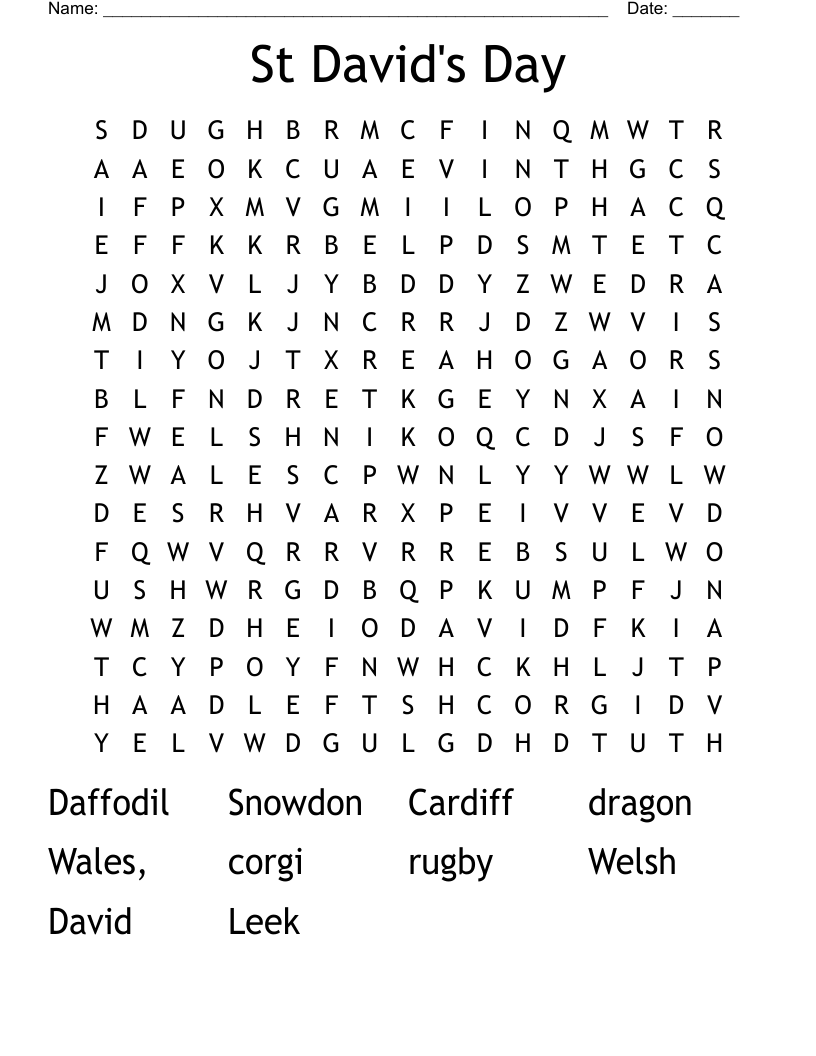 St David's Day Word Search