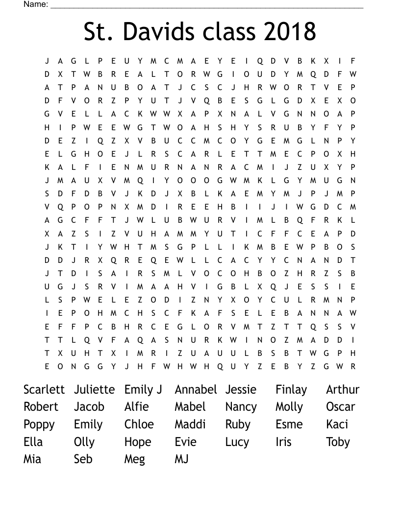 St. Davids class 2018 Word Search