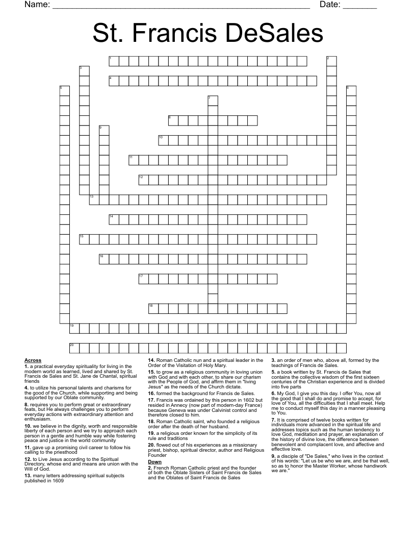 St. Francis DeSales Crossword