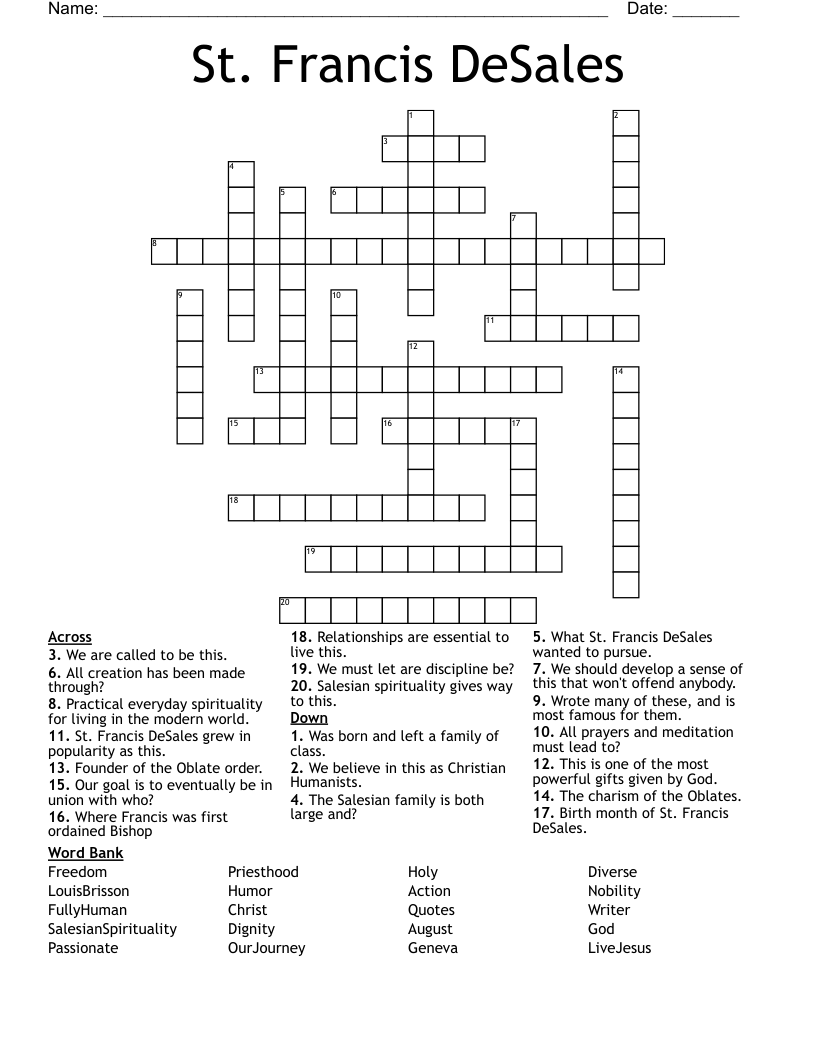 St. Francis DeSales Crossword