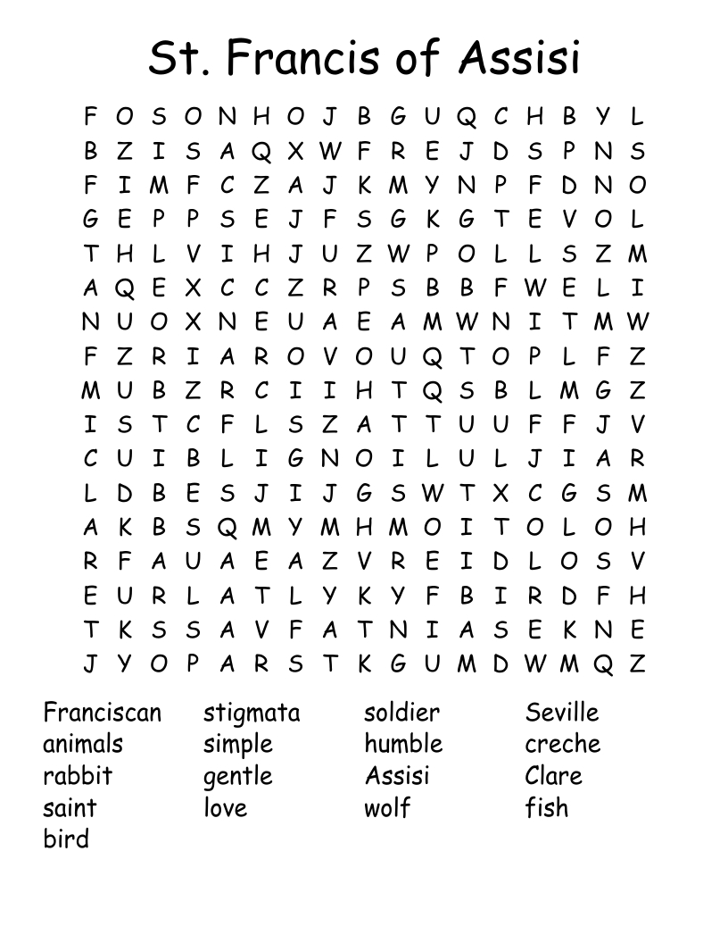 St. Francis of Assisi Word Search