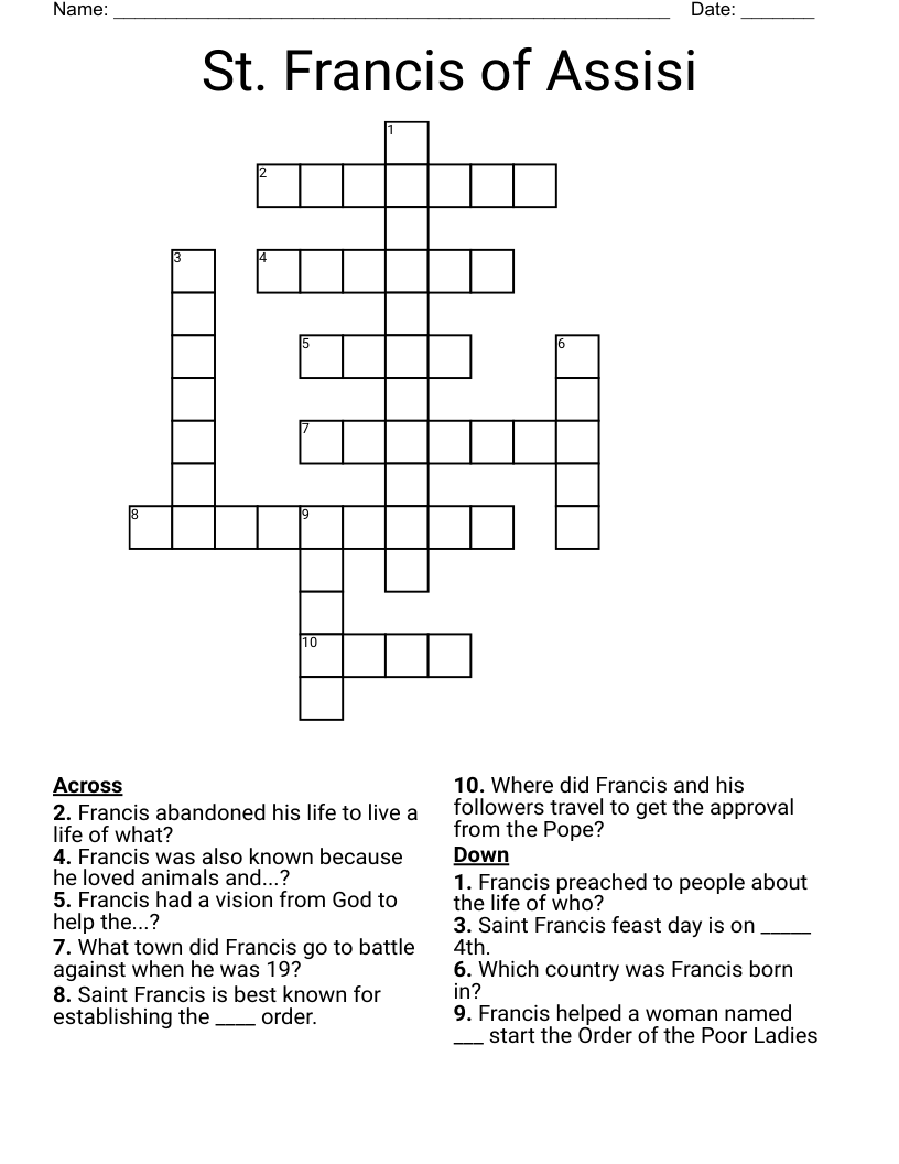 St. Francis of Assisi Crossword