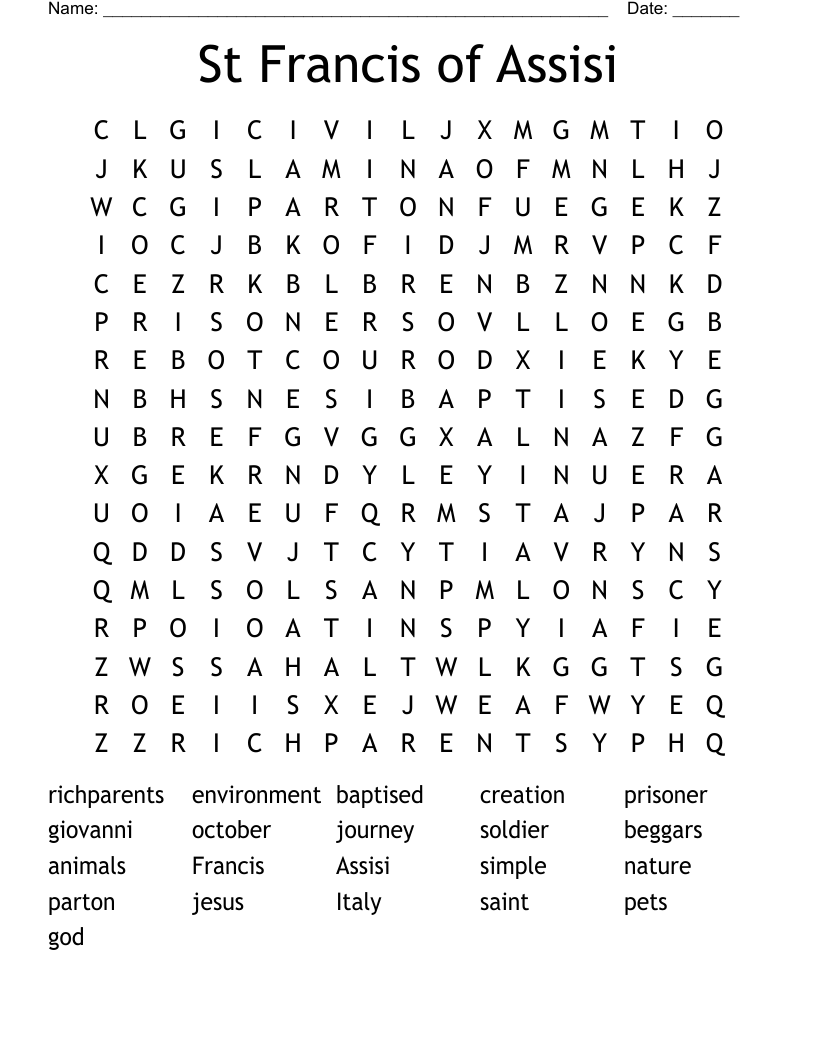 St Francis of Assisi Word Search