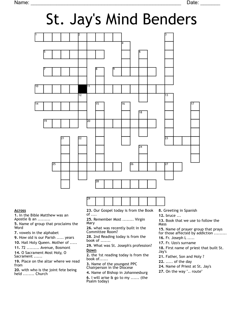 St. Jay's Mind Benders Crossword