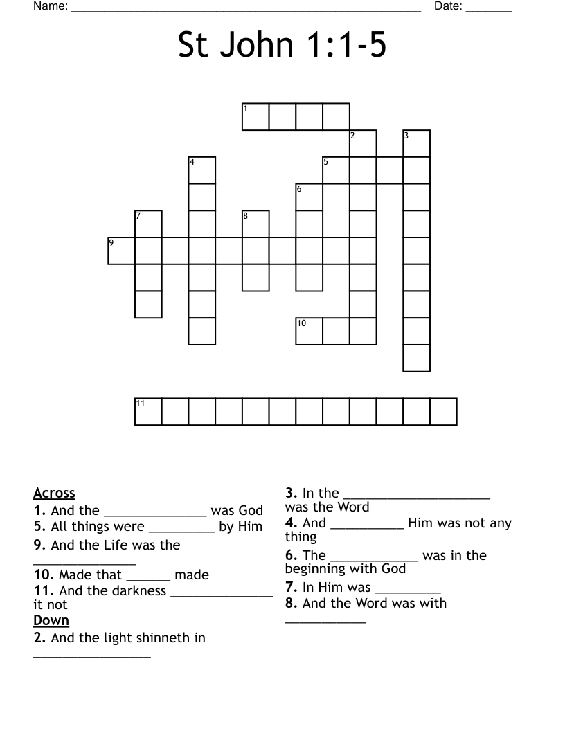 St John 1:1-5 Crossword