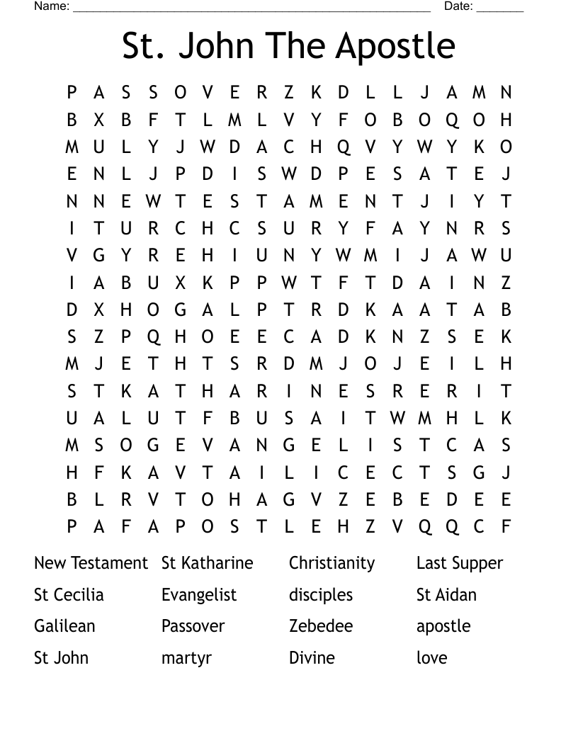 St. John The Apostle Word Search
