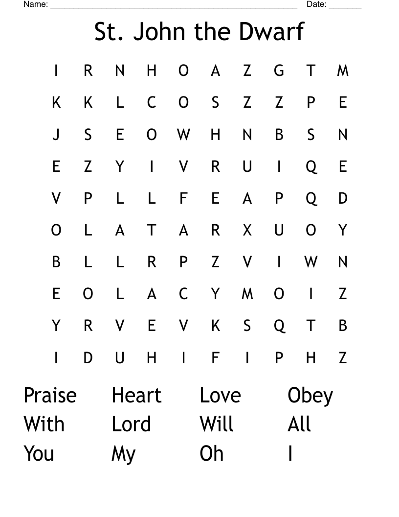 St. John the Dwarf Word Search