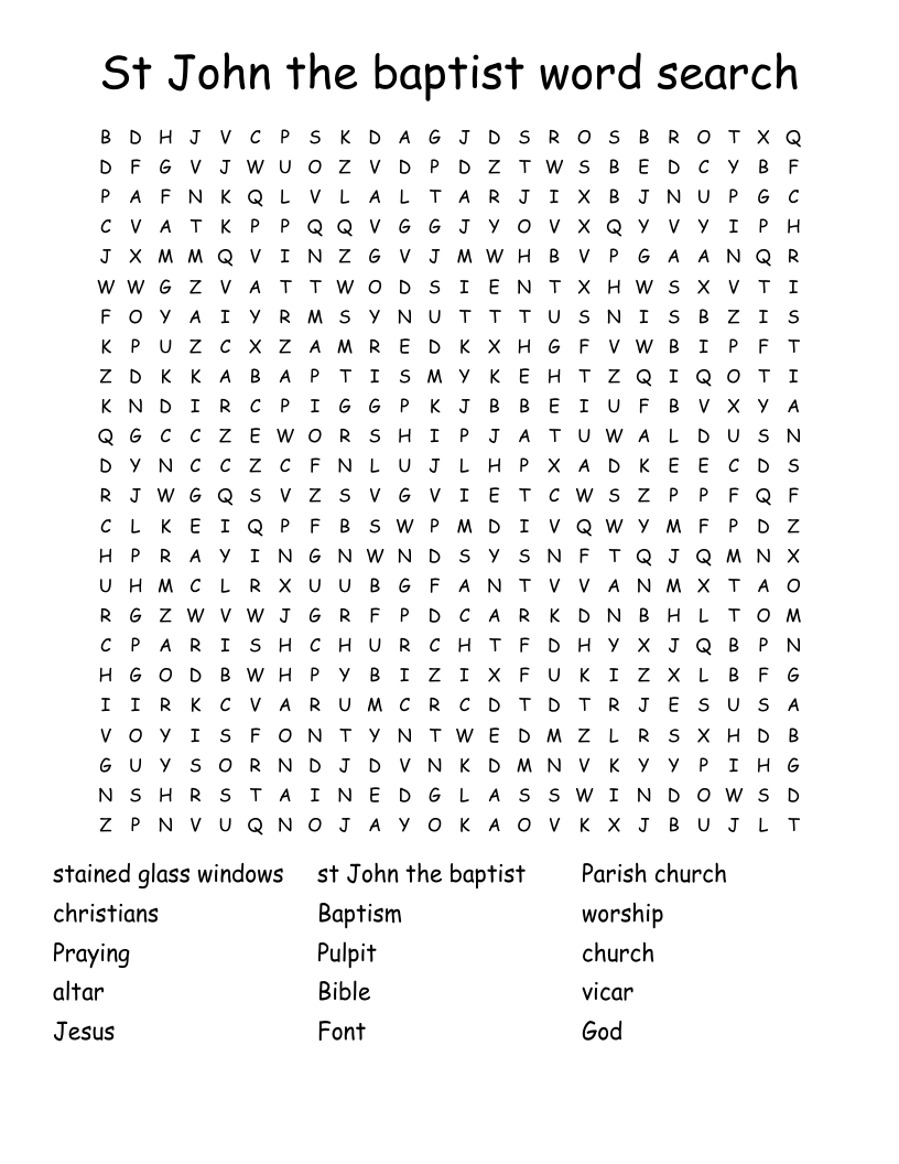 St John the baptist word search 