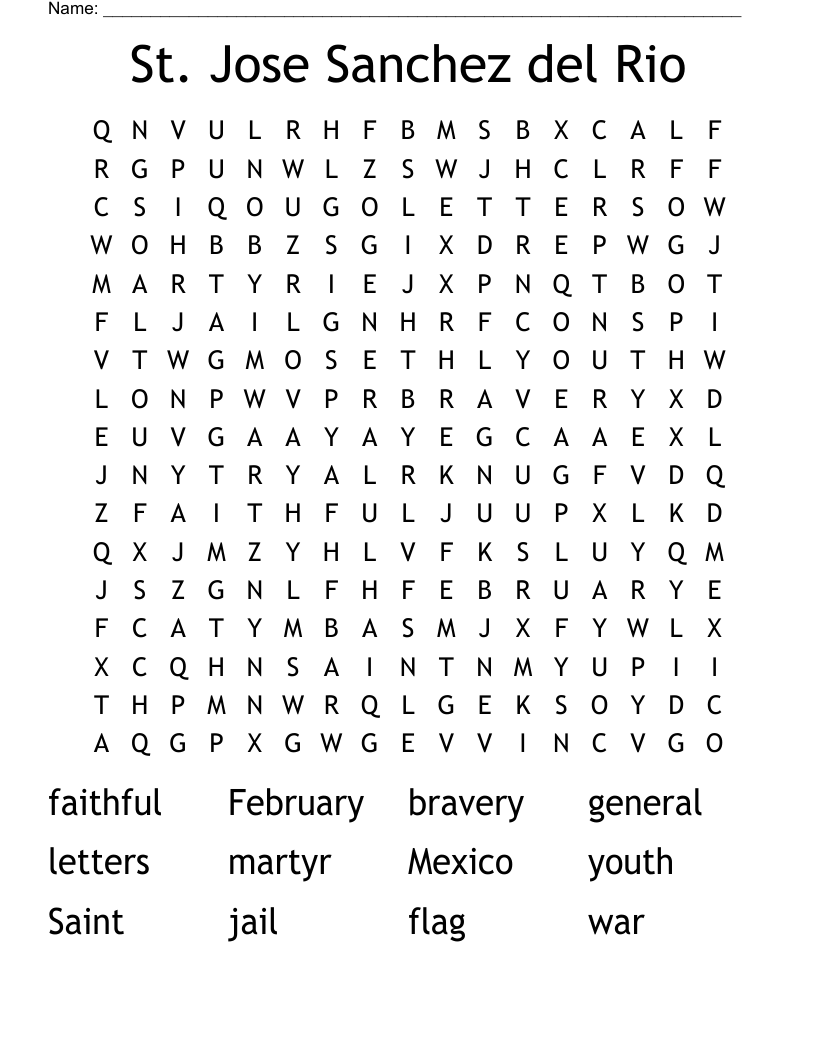 St. Jose Sanchez del Rio Word Search