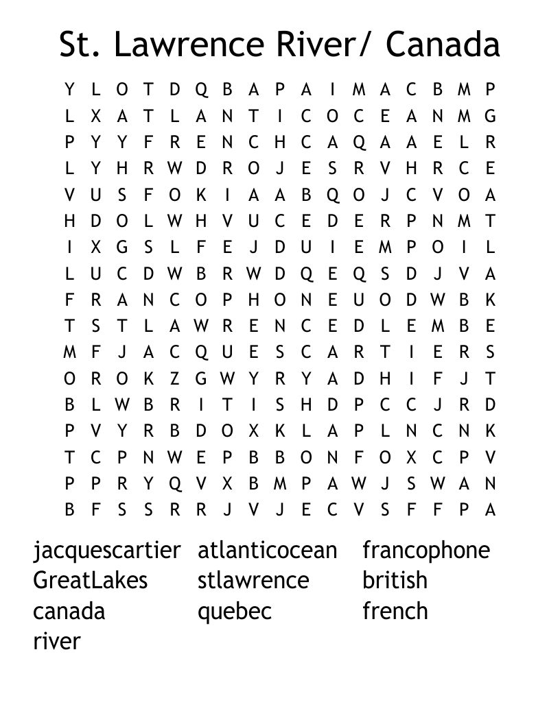 St. Lawrence River/ Canada Word Search