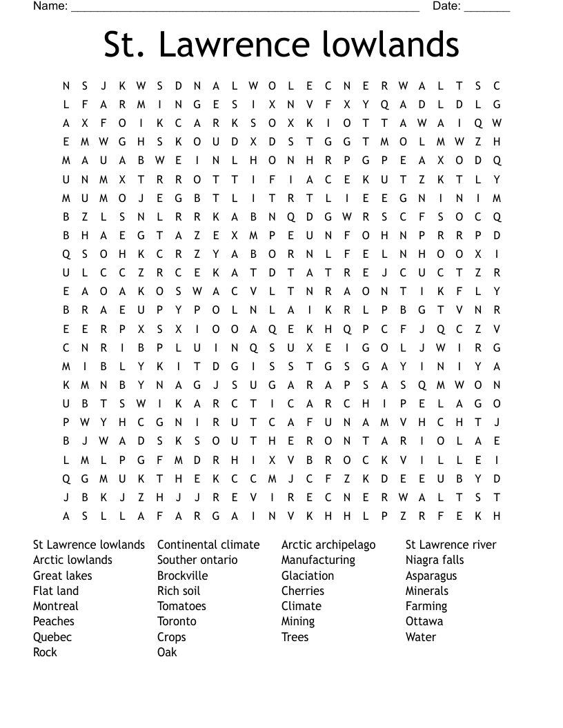 St. Lawrence lowlands Word Search