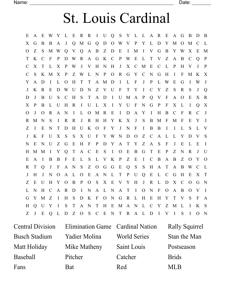 St. Louis Cardinal  Word Search
