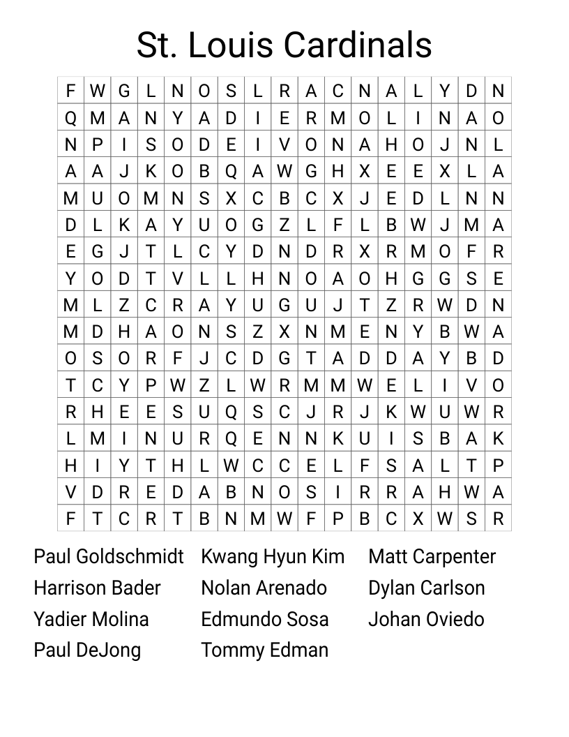 St. Louis Cardinals Word Search