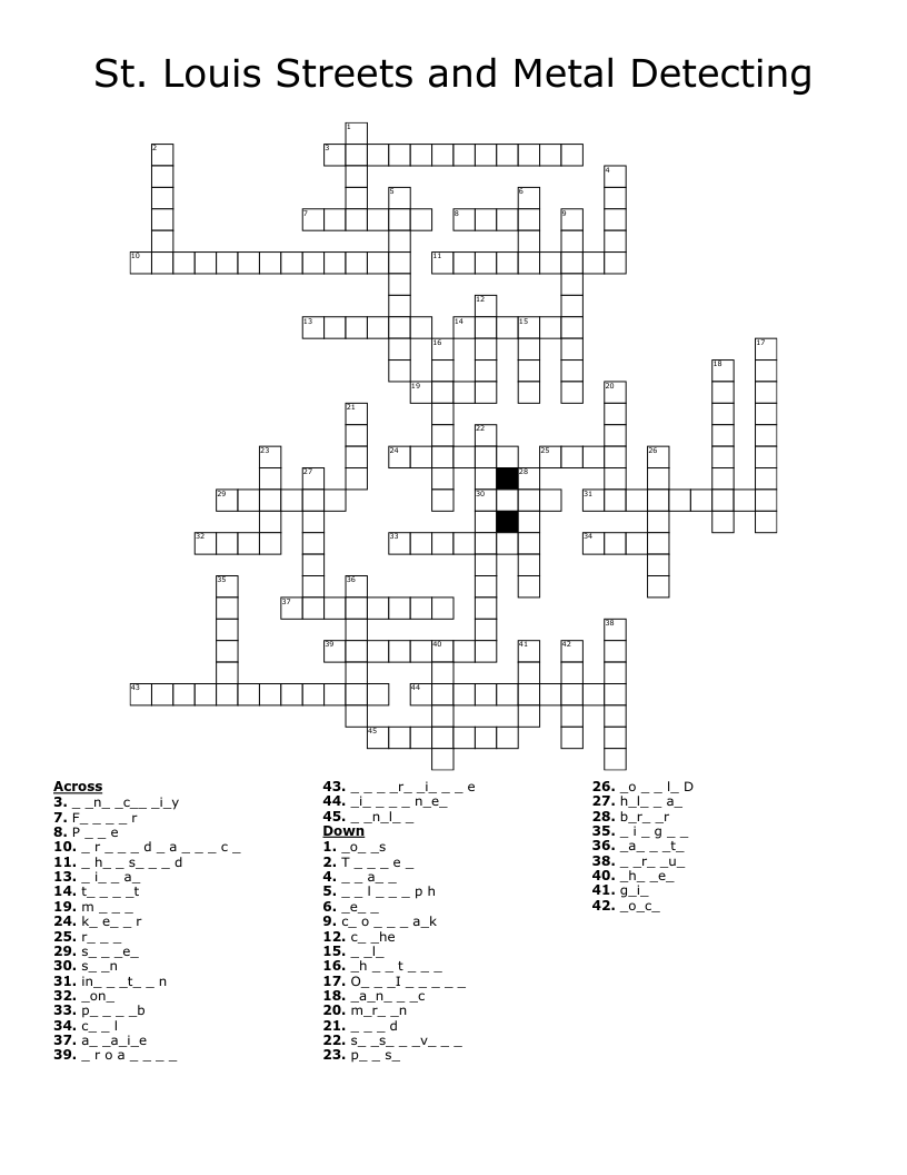 St. Louis Streets and Metal Detecting Crossword