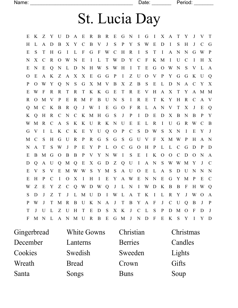 St. Lucia Day Word Search
