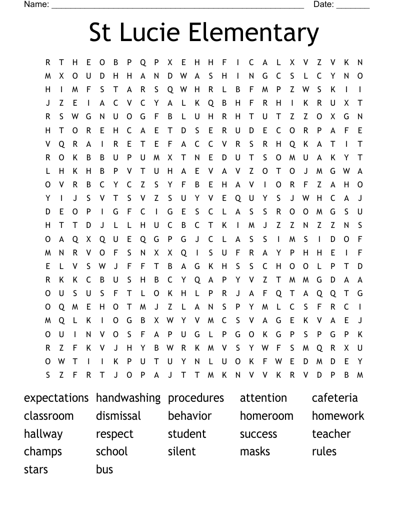St Lucie Elementary Word Search