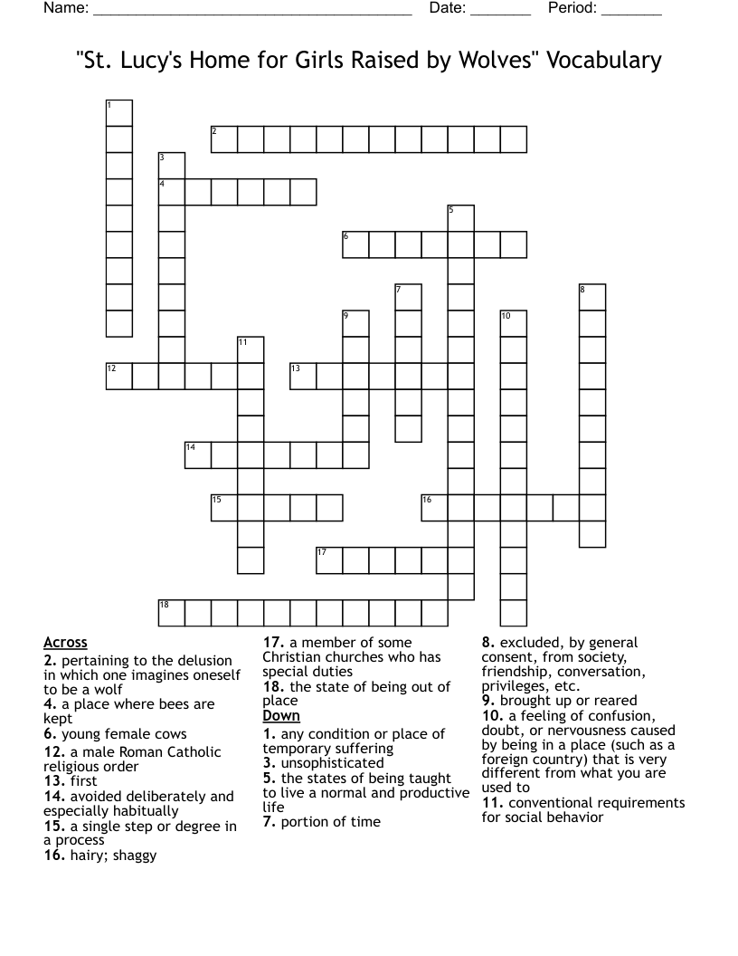"St. Lucy's Home for Girls Raised by Wolves" Vocabulary Crossword