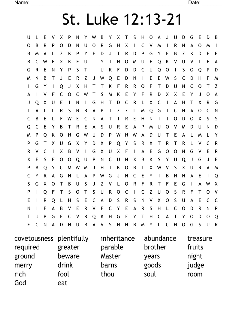 St. Luke 12:13-21 Word Search