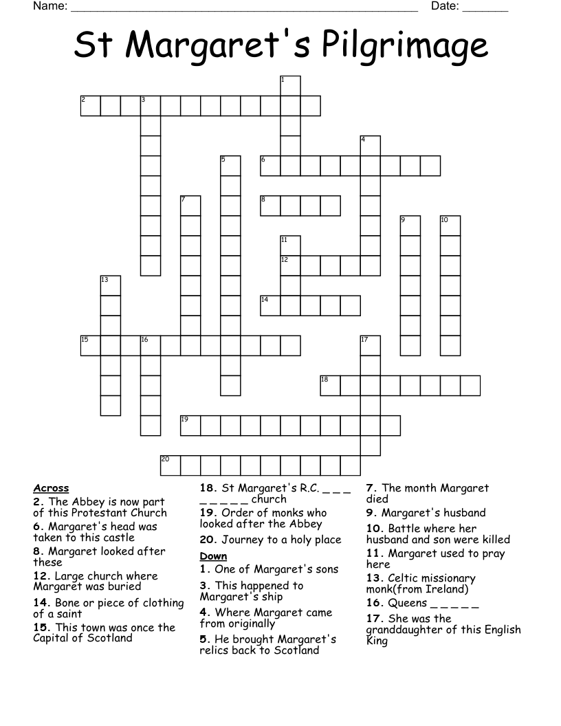 St Margaret's Pilgrimage Crossword