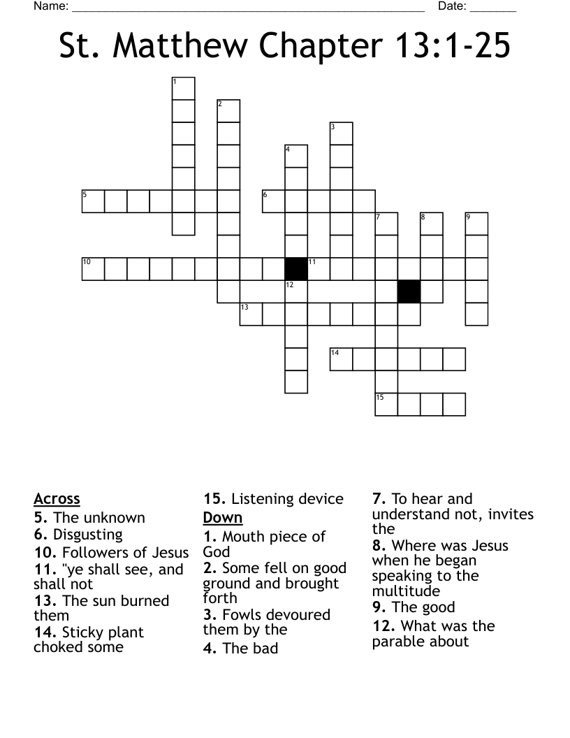St. Matthew Chapter 13:1-25 Crossword