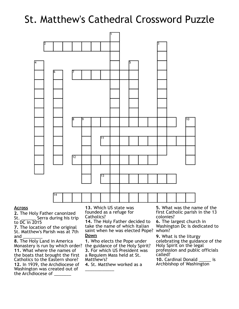 St. Matthew's Cathedral Crossword Puzzle