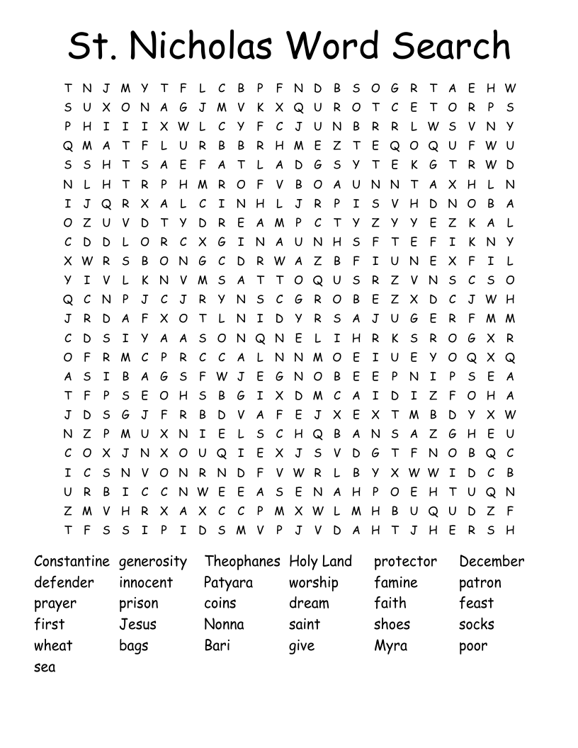 St. Nicholas Word Search