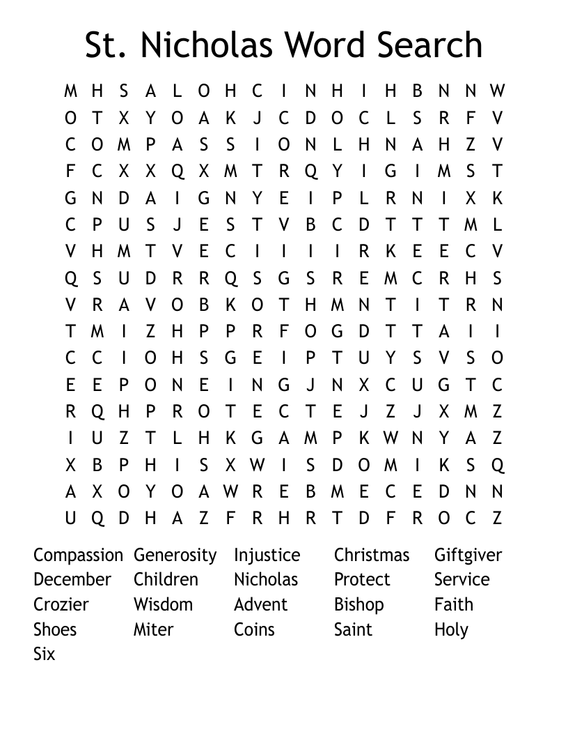 St. Nicholas Word Search