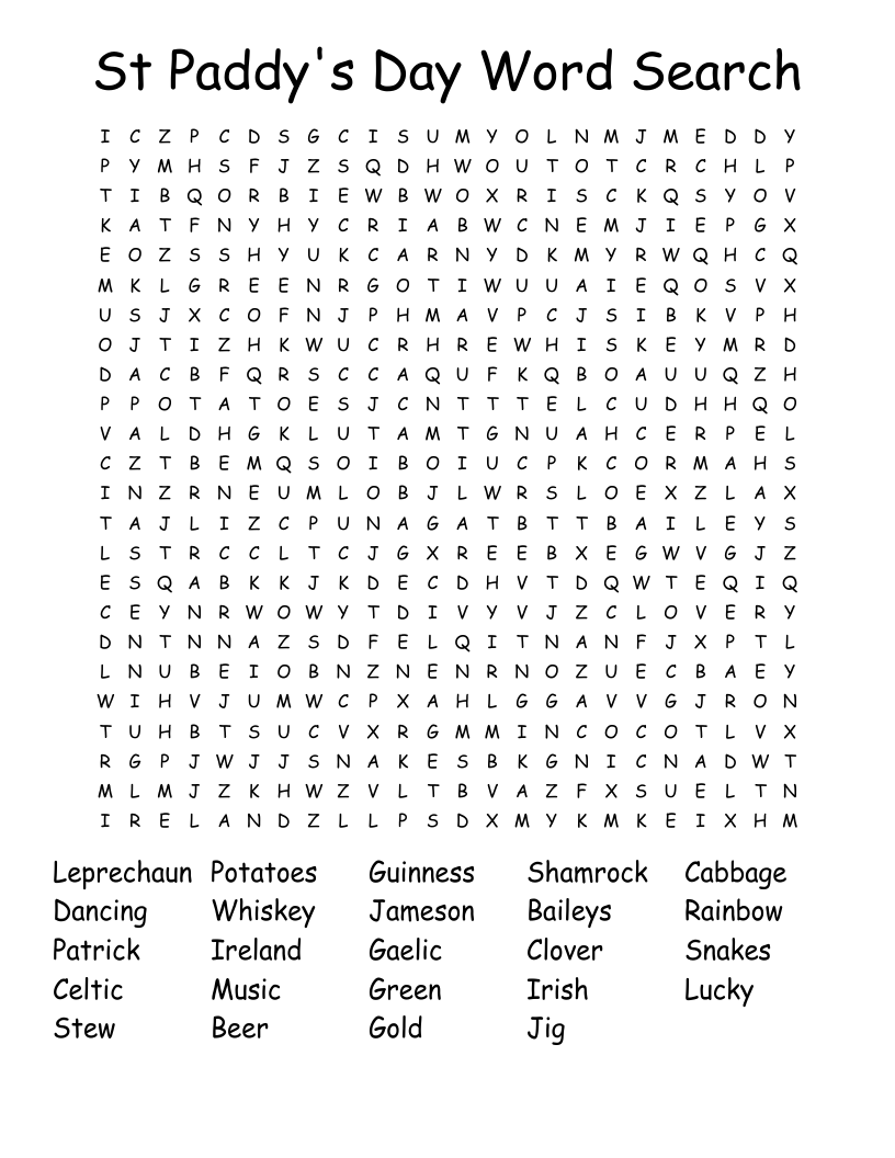 St Paddy's Day Word Search
