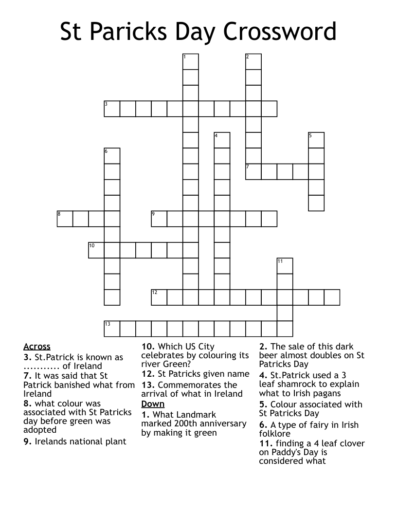 St Paricks Day Crossword