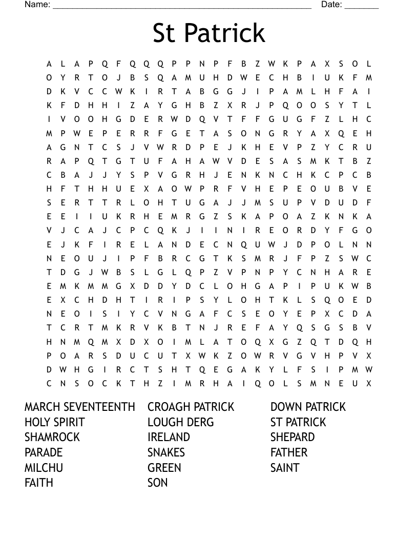 St Patrick  Word Search