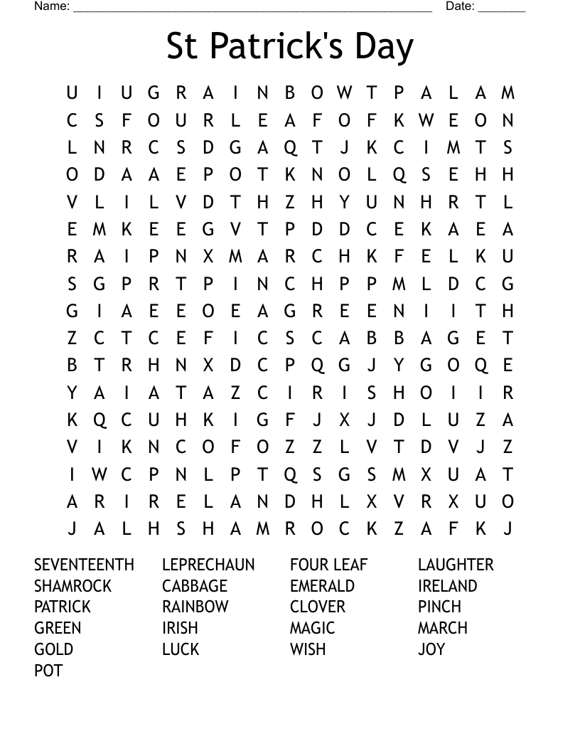 St Patrick's Day Word Search