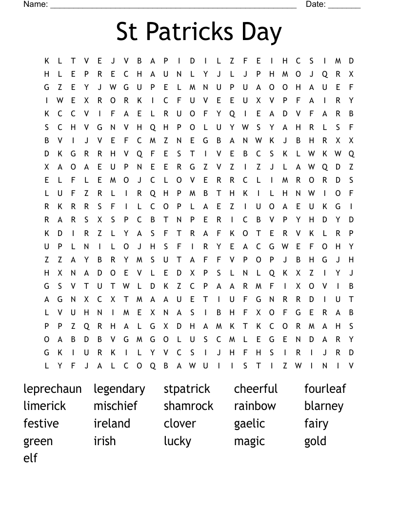 St Patricks Day Word Search