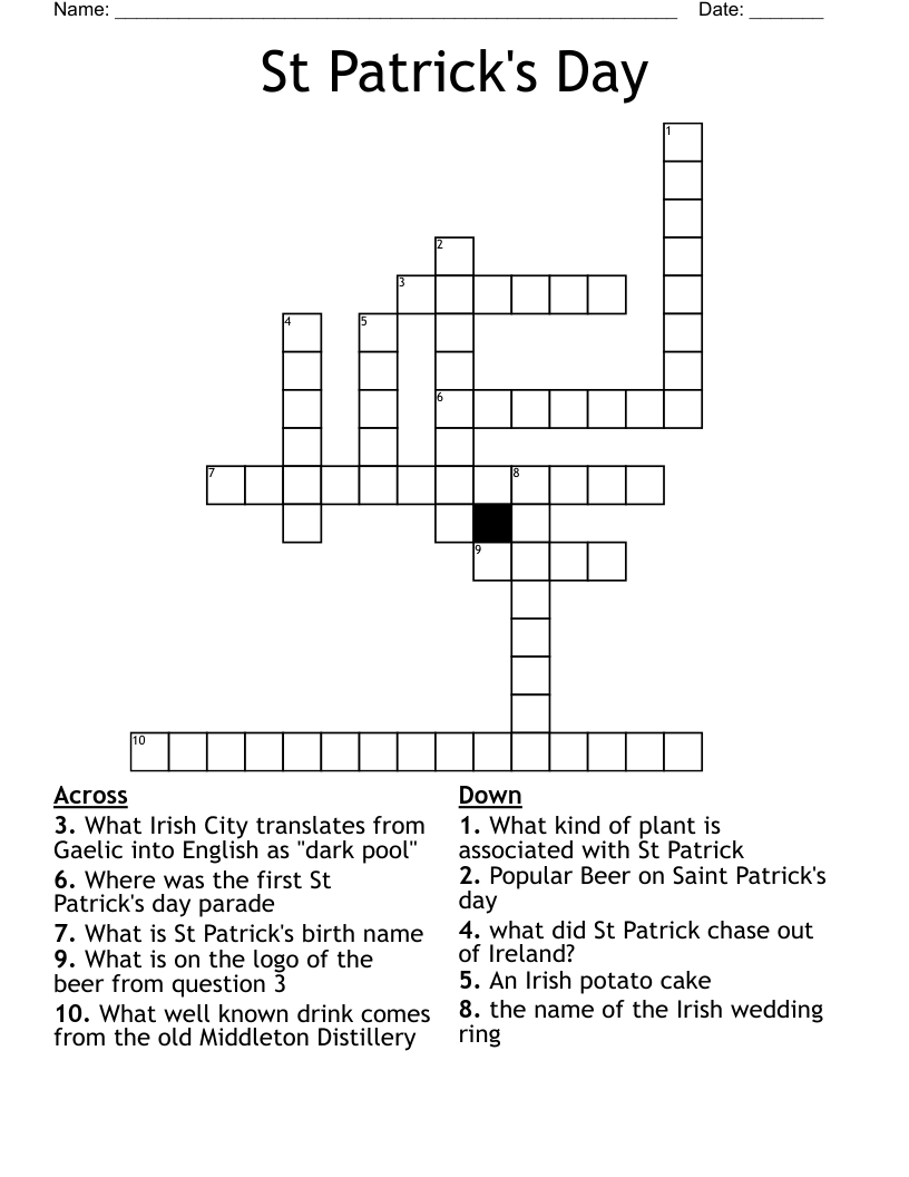 St Patrick's Day Crossword