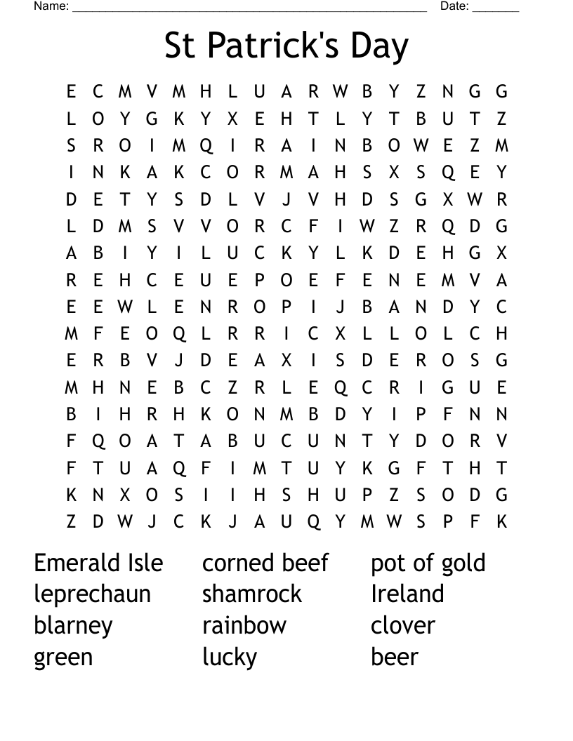 St Patrick's Day Word Search